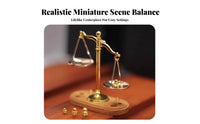Realistic Design Miniature Balance Scale Metal Construction 1:12 Scale Weighing Model Wooden Base Toy Accessory Gold Finish for Collectors, Hobbyists, Kids, Miniature Scene, Office
