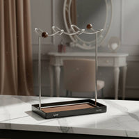 Jewelry Stand Tabletop Jewelry Organizer with Tray Desktop Necklace Holder with Wood Base for Vanity, Bedside Table