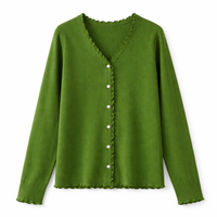 Women's Jumpers V Neck Long Sleeve Knit Top with Ruffle Detail, Soft Viscose Blend Sweater for Work Wear and Business Casual, Ladies