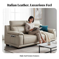 3-Seater Straight Sofa Genuine Leather 3-Person Sofa Luxury Design Living Room Seating for Apartment Dwellers, Families, Lounge Area, Office, Bedroom