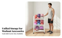 With Wheels Home Gym Storage Rack Large Capacity Exercise Mat and Dumbbell Holder Easy Assembly Dumbbell and Exercise Mat Rack Heavy Duty for Apartment, Garage