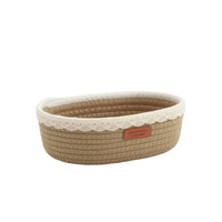 Handwoven Rope Basket with Leather Label Space-Saving Cotton Rope Basket Soft Woven Organizer Compact for Entryway