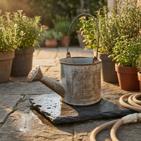 Distressed Green Watering Can Planter Matte Finish Vintage Metal Planter Frosted Look Vintage Watering Can Embossed Lettering