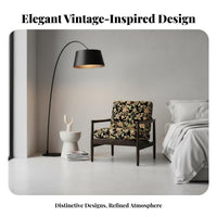 Removable and Washable Cover Upholstered Reading Chair Vintage Design Patterned Textile Accent Chair Designer Aesthetic Armchair Solid Wood Legs for Design Enthusiasts, Apartment Dwellers, Bedroom, Balcony, Guestroom, Home Office