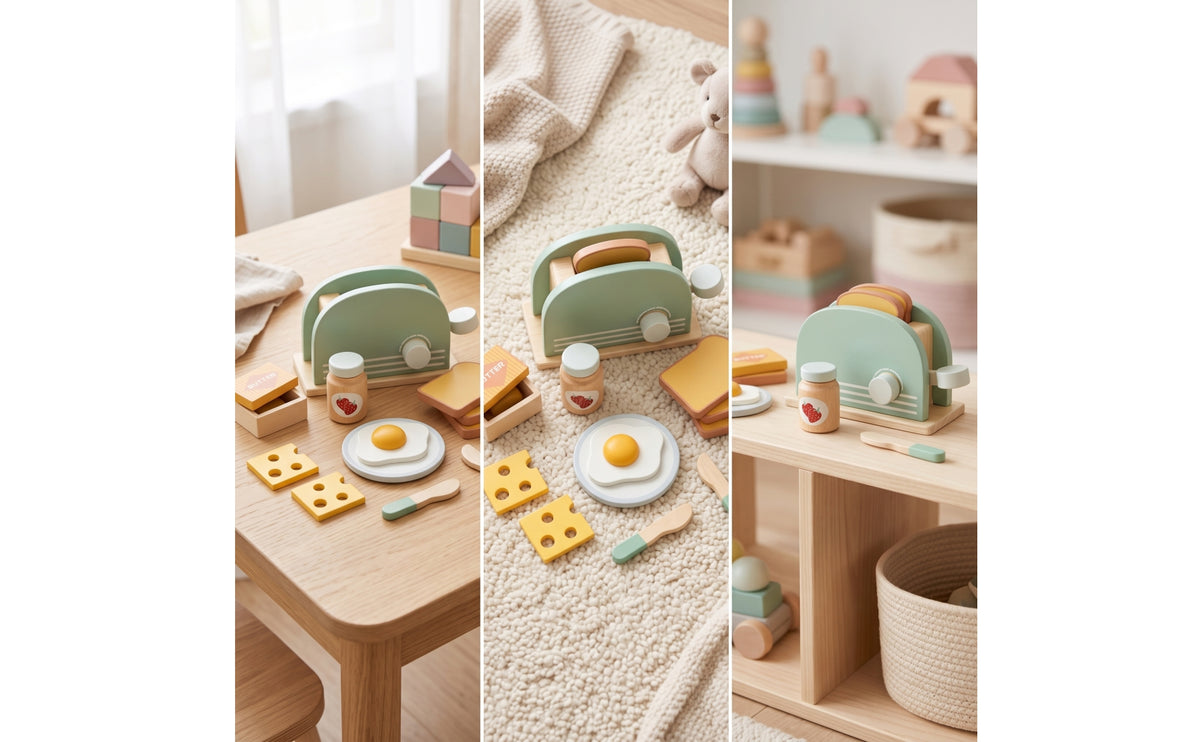 Wooden Breakfast Appliance Toy Wooden   Smooth Toy Breakfast Appliance with Accessories for Young Children