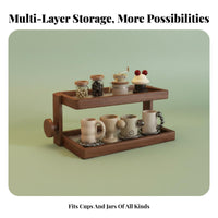Space Saving Solid Wood Countertop Organizer Multifunctional Coffee Mug Display Shelf Stable and Sturdy Coffee Cup Display Rack Easy to Clean for Dining Table, Sideboard
