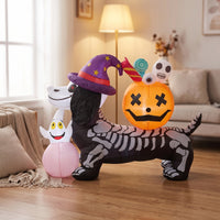 Skeleton Dog with Pumpkin Head Outdoor Inflatable Skeleton Dog Seasonal Outdoor Decoration