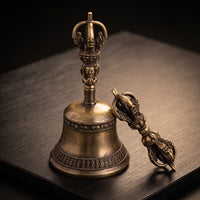 Tibetan Ritual Bell Set Buddhist Hand Bell with Vajra Handmade Vajra for Buddhists, Altar