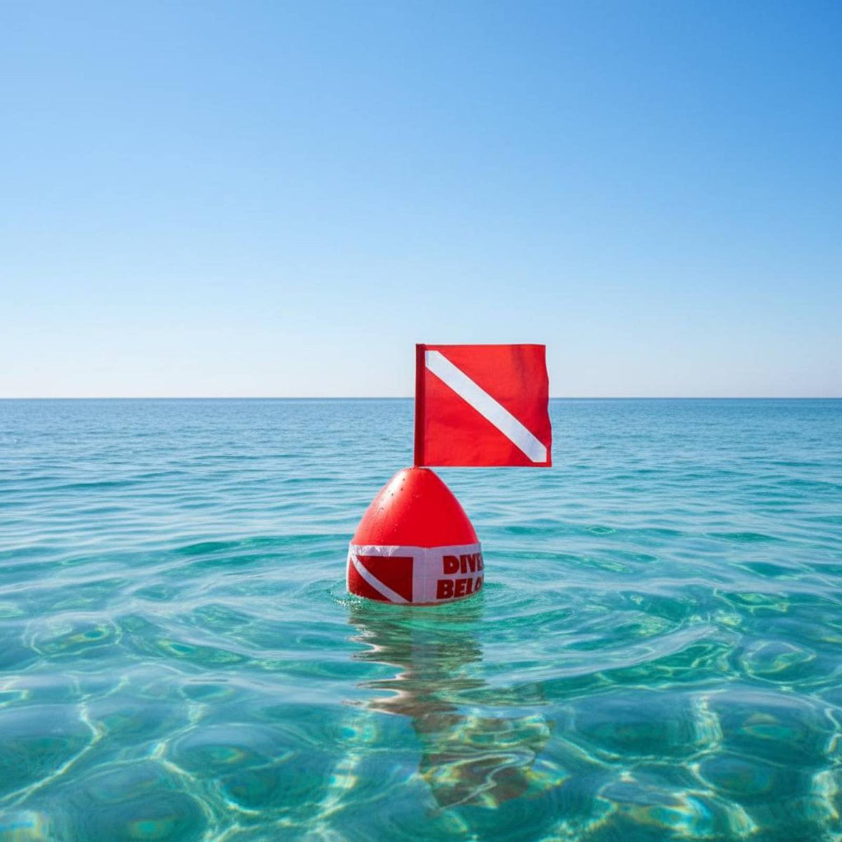 Inflatable Dive Flag floats Rope Attachment Point Scuba Diving Marker Buoy Sand Fillable Base Diver Below Buoy for Freedivers, Snorkelers, Lake