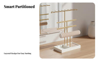 Necklace and Earring Holder Space-Saving Design Multi-Tier Jewelry Display Rack Sturdy & Stable Multi-Tier Jewelry Rack with Wood Tray for Dresser Top