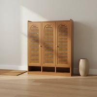 Bamboo Footwear Organizer Odor Resistant Double Door Shoe Rack Large Capacity for Entryway, Hallway