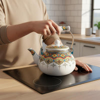 2.5 L Enamel Tea Kettle Safe Material 2.5L Water Boiling Pot Vintage Design Enamel Teapot Floral Stovetop Kettle Decorative