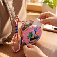 Japanese Style Embroidered Nylon Coin Purse with Keychain for Everyday Use