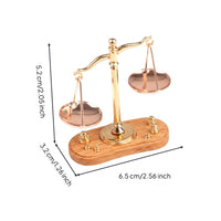 Balance Scale with Wooden Base Vintage Style Miniature Furniture Set Gold Tone Ornament for Collectors, Hobbyists