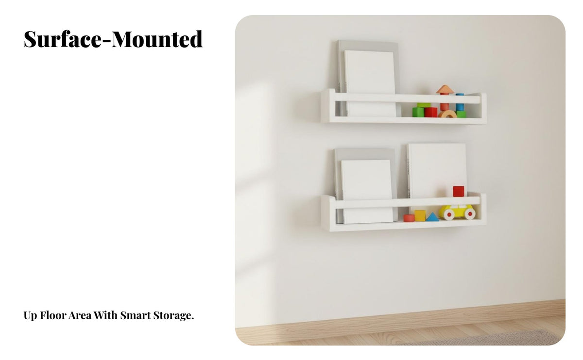 Child-Safe Design Nursery Bookshelf Space-Saving Floating Picture Ledge Safety Front Wall Shelf Rounded Edges for Children, Homeowners, Playroom, Kitchen, Bedroom, Living Room