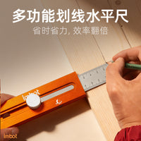 Multifunctional Aluminum Alloy Marking Ruler with Level, Portable Pocket Ruler, Retractable, Woodworking Positioning Tool