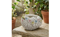 Textured Cracked Eggshell Planter Raised Flowers Eggshell Planter Engraved Plant Container Pastel Floral for Courtyard, Balcony