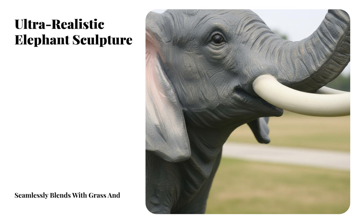 Fiberglass Elephant Model Weather Resistant Realistic Elephant Sculpture Handmade Large Lawn Ornament for Homeowners, Gardeners, Gardens, Parks, Lawns