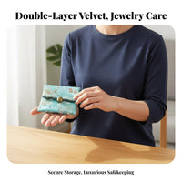 Brocade Jewelry Pouch Double Layer Button Closure Trinket Bag Elegant Design Soft Jewelry Storage Bag for Collectors, Journeyers, Daily Use, On The Go