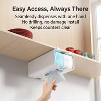 Cabinet Under-Mount Paper Towel Holder, Adjustable Hanging Rack for Kitchen Cupboard, No-Drill Dispensing Roll Versatile for Wet Wipes &
