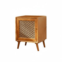 Modern Minimalist and design Rattan Drawer Nightstand Space-Saving Bedside Table sturdy Wood Feet Household Furniture Easy Assembly for Apartment Dwellers, residents, Interior Design fans, Bedroom, Small areas, Office