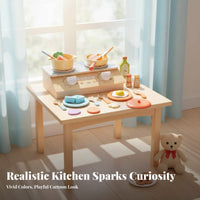 Imaginative Role Play Wooden Kitchen Toy Set Develops Fine Movement Skills Toy Cooking Set with Storage Box Realistic Accessories