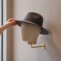 Mannequin Head with Wall Golden Finish-Tone Hairpiece Stand Compact Hat Stand for Boutiques, Studios