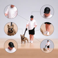 Miniature Figurine Man Walking Shar Pei Dog for Diorama Decoration