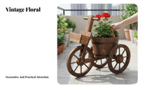 Carbonized Finish Wooden Planter Wagon Corrosion-Resistant Wooden Wagon Planter Rustic Design Outdoor Decor With Wheels for Gardeners, Plant Lovers, Homeowners, Garden, Balcony, Courtyard, Backyard