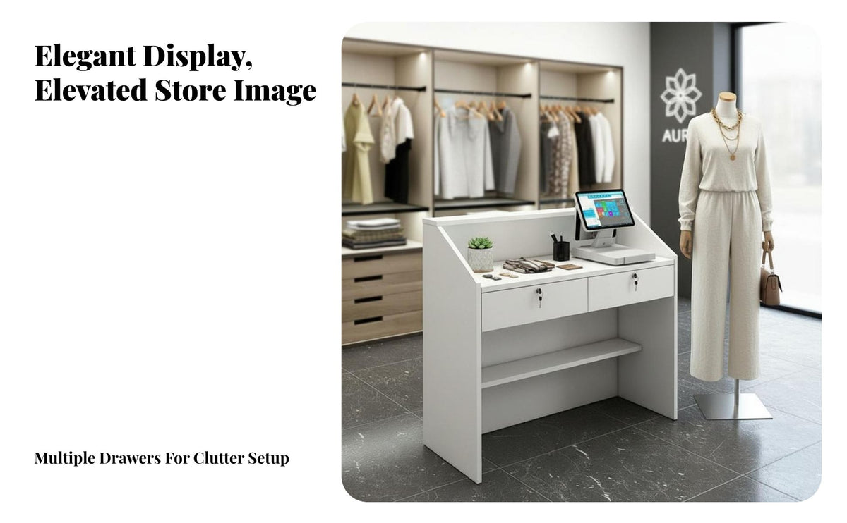 Compact Design Small Currency Ier Desk Sturdy Construction Retail Checkout Counter Easy to Clean Small Currency Ier Table Scratch Resistant for Receptionists, Business Owners, Office Reception, Boutique, Medical Office, Restaurant