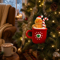 Mini Christmas Teacup Ornaments - Santa, Snowman, Gingerbread Man Resin Figurines for Holiday Decor