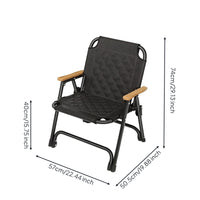 Quilted Kermit Chair Low-Height Folding Chair with Wooden Armrests Stable Furniture Sturdy for Fishing