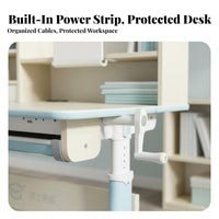 Children's Writing Table with Hutch Ergonomic Desk and Chair Set Height Adjustable Learning Desk Student Writing Table with Hutch Steel Frame with Storage Suitable for Study Room Homework School