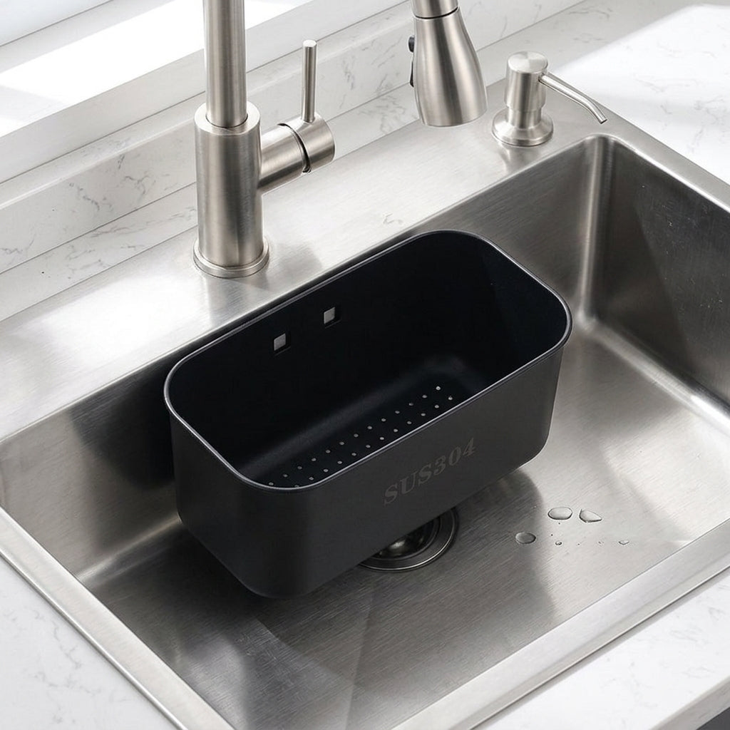 Kitchen Sink Drain Basket in 304 Stainless Steel, Fixed Square Sink Strainer, Vegetable Washing Basket, and Modern Sleek Kitchen Organiser