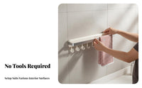 Drilldamage-without Cost Installation Wall-Mounted Towel Rack with Shelf Easy to Install Towel Bar with Hooks High Load-Bearing Bathroom Organizer Heavy-Duty for Renters, Homeowners, Families, Washroom, Lavatory, Small Areas, Laundry Room