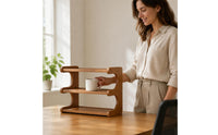 Warm Brown Finish Tabletop Cup Rack Sturdy Bamboo Mug Rack Compact Bamboo Shelf Unobstructed Design