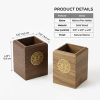Desk Organizer Walnut Color Square Pencil Cup, Wooden Pen Holder for Office Desktop Storage for Stationery, 3.1 X 3.1 4.1 Inches