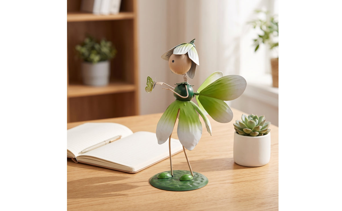 Metal Fairy Figurine Whimsical Fairy Sculpture Slender Shelf Sitter Adorable for Desk