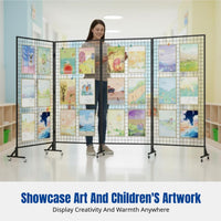Folding Mesh Display Rack, Metal Art Stand, Movable Organizer for Gallery, Kindergarten, Art