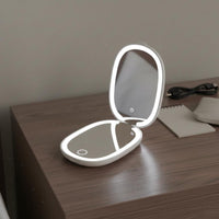 Handheld LED Pocket Mirror Dimmable Light USB Rechargeable Makeup Mirror for Women