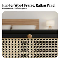 Minimalist Design Solid Wood Rattan Nightstand Sturdy Construction Nightstand with Drawers Easy Assembly 2-Drawer Bedside Cabinet Multi-Purpose for Homeowners, Students, Couples, Guest Room, Home, Hallway, Hotel