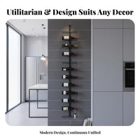 Vertical Vino Display Wall-Mounted Design Vertical Vino Rack Space-Saving Bottle Holder for Restaurant Owners, Homeowners, Dining Room, Under Stairs