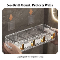 Drill-Effortless Installation Wall Mounted Bathroom Shelf Waterproof Clear Acrylic Wall Shelf Space-Saving for Women, Families, Washroom