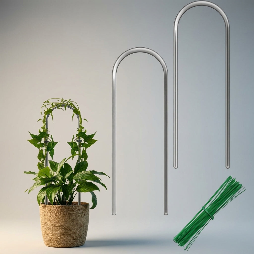 Indoor Plants Garden Trellis for Potted Plants, 2 Pack of U-Shaped Garden Stakes with Ties, Lightweight Plant Support and Sticks, Easy to Clean