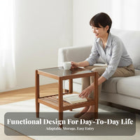 Space-Saving Design Two-Tier Glass Surface Table Mortise and Tenon Joinery Nightstand Stable Structure Household Furniture Slim Profile for Homeowners, Apartment Dwellers, Students, Living Room, Bedroom, Small Areas, Office