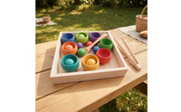 Balls in Cups Toy with Serving Utensil Educational Wooden Sorting Toy with Cups Rainbow Developmental Sorting Set Tray for Homeschool, Classroom