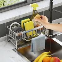 Sponge Holder and Dishcloth Holder Drain Rack, Carbon Steel Scrubber Holder with Draining Tray, 2 Compartments for Countertop Kitchen Sink Storage