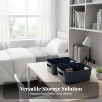 Multipurpose Use Rectangular Organizing Container Stackable Design Handled Plastic Basket Easy to Clean Organizer Box long-lasting for Home Organizers, Office Workers, Desktop, Kitchen, Dorm Room, Bathroom