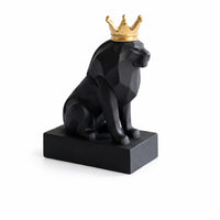 Lion Statue with Crown Ebony Lion Sculpture Tabletop for Homeowners, Art Collectors