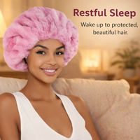 Satin Sleep Cap with Fleece Lined Double Layer, Adjustable Bonnet Hat for Women Haircare, Cold Weather Nightcap for Adult Winter Cover, Pink Size